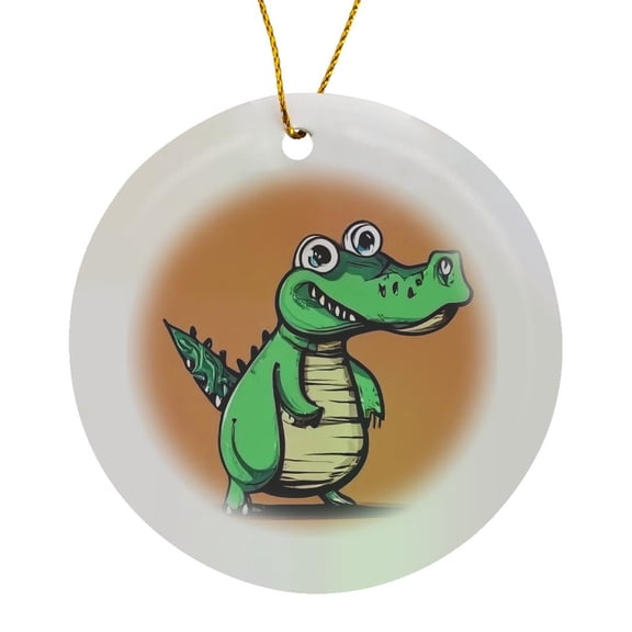 3drose, Cute Funny Funky Alligator Cartoon for Gator Fans, Circle Porcelain Ornament