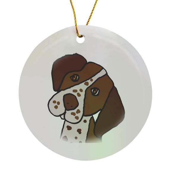 3drose, Cute Funny German Shorthaired Pointer Puppy Dog Face Cartoon, Circle Porcelain Ornament