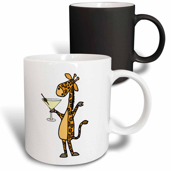3drose, Cute Funny Giraffe Drinking Martini Cartoon, 11oz Magic Transforming Mug