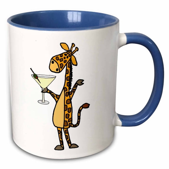 3drose, Cute Funny Giraffe Drinking Martini Cartoon, 11oz Two-tone Blue Mug