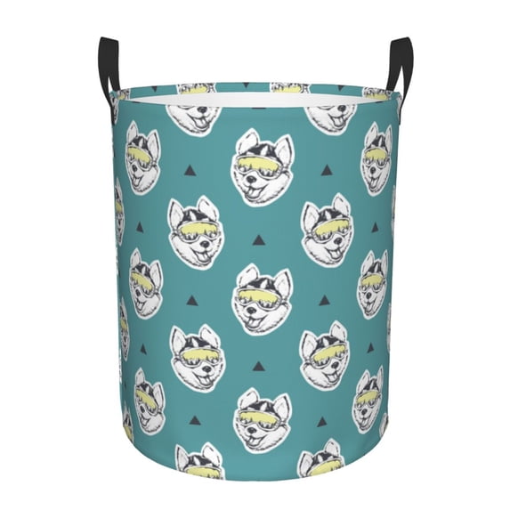 Cute Funny Goggles Husky Laundry Basket, Laundry Hamper Waterproof Laundry Bag Clothes Hamper Laundry Bin with Handles for Bedroom, Living Room, Kids Room-#