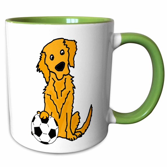 3drose, Cute Funny Golden Retriever Puppy Dog Playing Soccer, 15oz Two-tone Green Mug