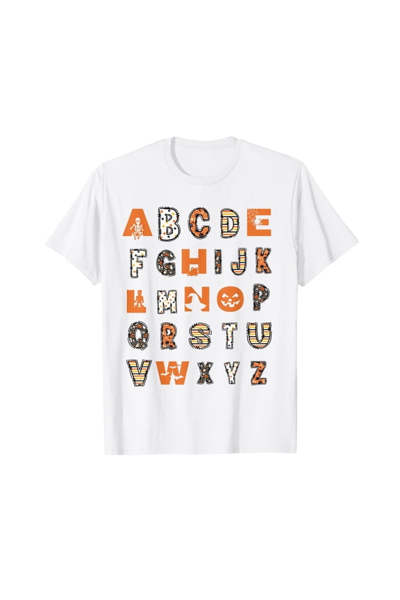 Cute Funny Halloween Alphabet ABCs Kindergarten Teacher Kids T-Shirt