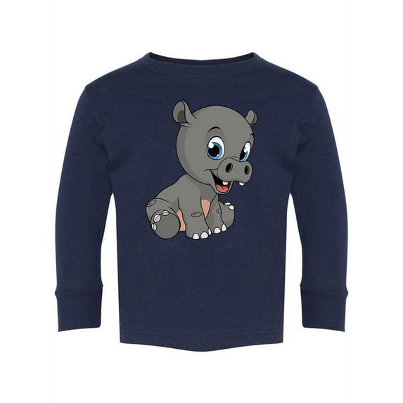 Cute Funny Hippo Long Sleeve Toddler - Toddler Long Sleeve Tee, Navy