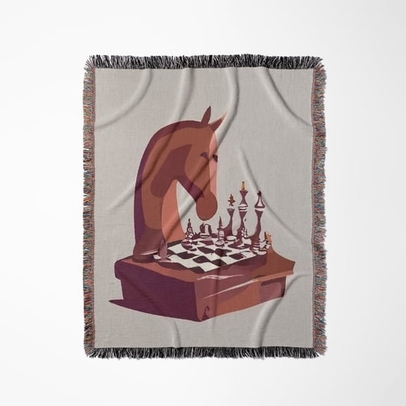 Cute Funny Horse Playing Chess Game Chess Player, Woven Blanket
