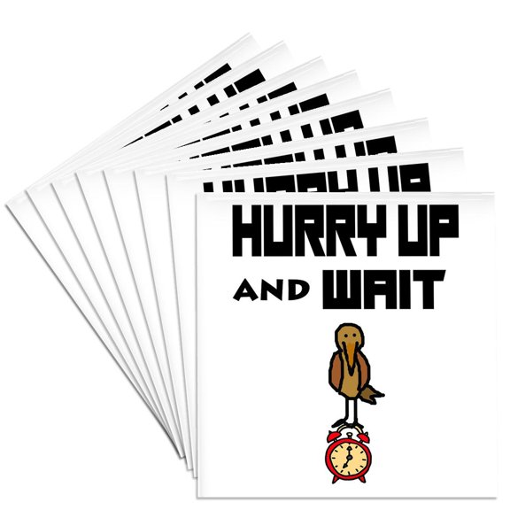 3drose, Cute Funny Hurry up and Wait Early Bird on Alarm Clock Cartoon, Set of 8 Ceramic Tile Coasters