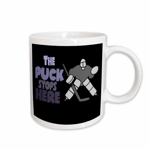 3drose, Cute Funny Ice Hockey Goalie Says the Puck Stops Here Sports Pun, 11oz Mug