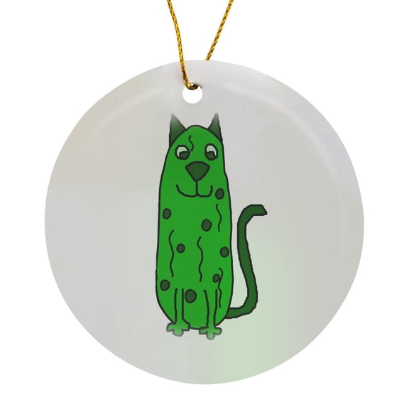 3drose, Cute Funny Kitty Cat Pickle Cartoon for Cat Lovers, Circle Porcelain Ornament