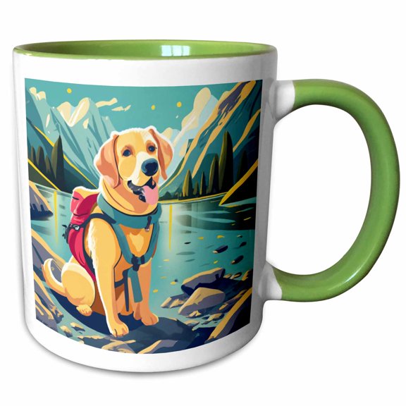 3drose, Cute Funny Labrador Retriever Dog Hiking for Hikers and Campers, 15oz Two-tone Green Mug