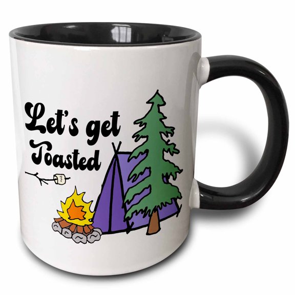 3drose, Cute Funny Lets Get Toasted Camping and Smores Nature Pun, 11oz Two-tone Black Mug