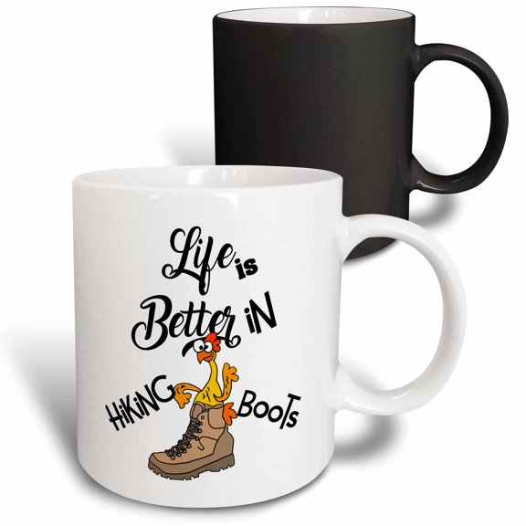 3drose, Cute Funny Life Is Better in Hiking Boots with Rubber Chicken in Boot, 11oz Magic Transforming Mug