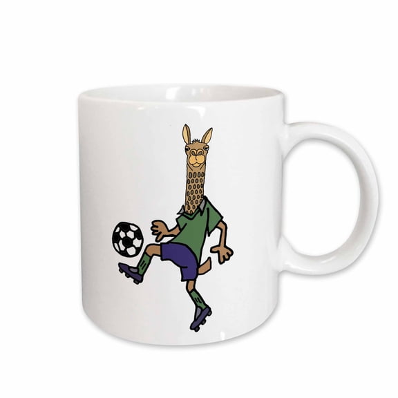 3drose, Cute Funny Llama Playing Soccer Action Cartoon, 15oz Mug