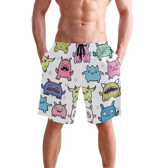 Cute Funny Monster Faces Men's Swim Trunks Beach Shorts Bathing Bottoms XXL