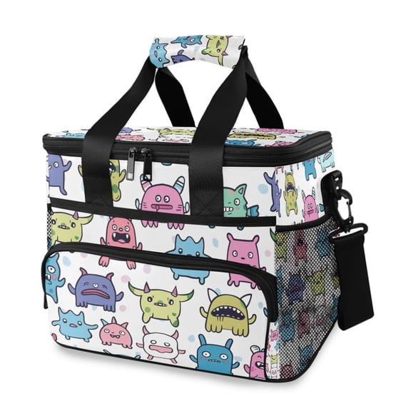 Cute Funny Monster Faces Portable Cooler Lunch Box Reusable Insulated Lunch Bag Leakproof 15L