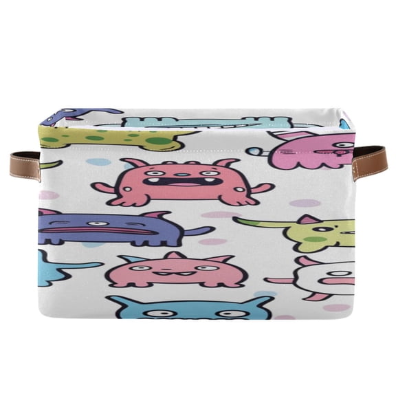 Cute Funny Monster Faces Square Storage Bins with Handles Collapsible Containing Box 1 Pack