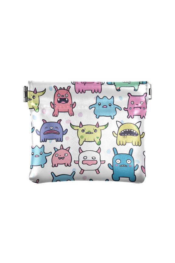 Cute Funny Monster Faces Women's Coin Purses Change Pouches Wallets Makeup Bags Portable Jewelry Bags Cosmetic Accessories