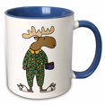 thumbnail image 1 of 3drose, Cute Funny Moose in Polka Dot Pajamas with Coffee, 11oz Two-tone Blue Mug, 1 of 6