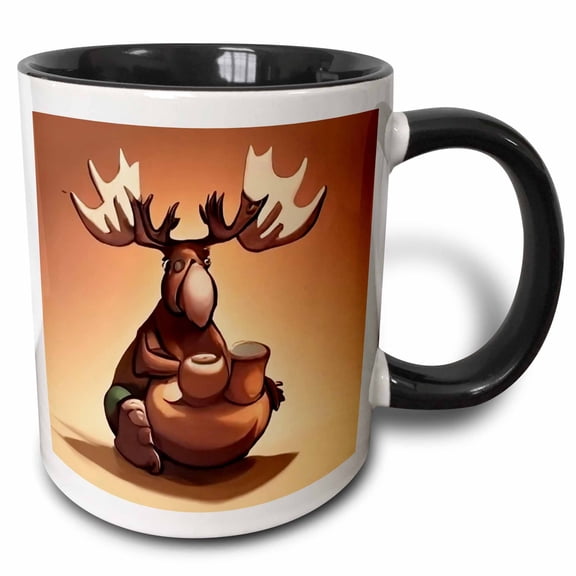 3drose, Cute Funny Moose Making Pottery with Clay and Throwing Pottery, 11oz Two-tone Black Mug