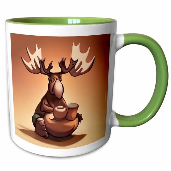 3drose, Cute Funny Moose Making Pottery with Clay and Throwing Pottery, 15oz Two-tone Green Mug
