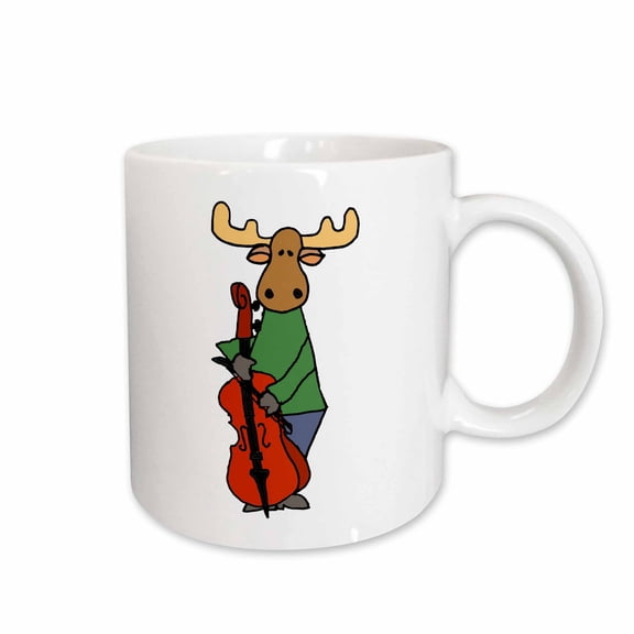 3drose, Cute Funny Moose Playing Cello Cartoon, 15oz Mug