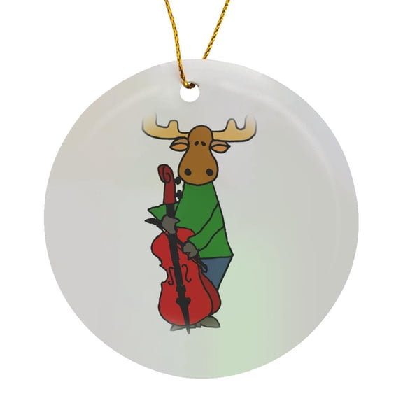 3drose, Cute Funny Moose Playing Cello Cartoon, Circle Porcelain Ornament