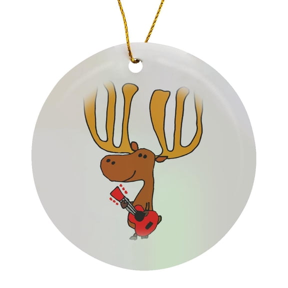 3drose, Cute Funny Moose Playing Guitar Cartoon, Circle Porcelain Ornament