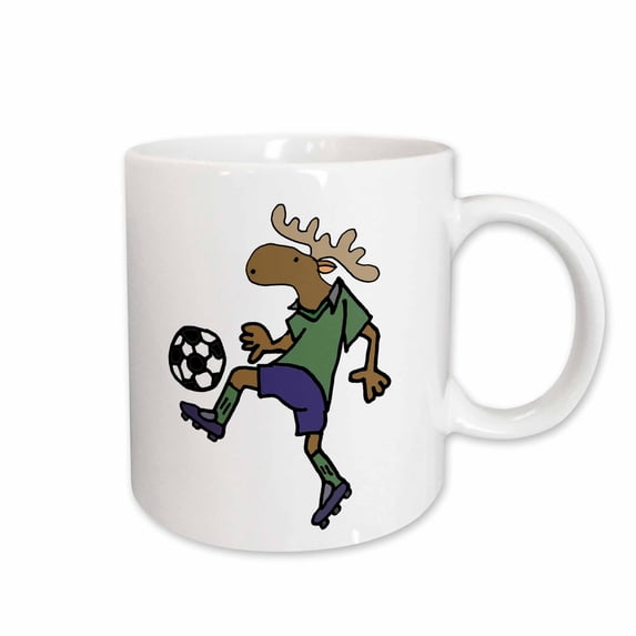 3drose, Cute Funny Moose Playing Soccer Action Cartoon, 15oz Mug