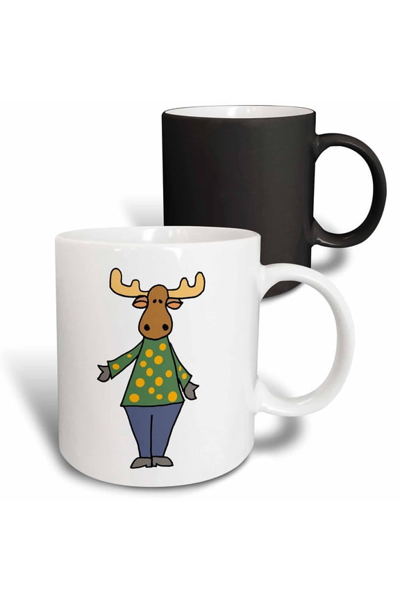 , Cute Funny Moose with Polka Dotted Shirt Cartoon, 11oz Magic Transforming Mug