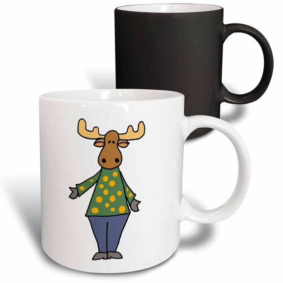 3drose, Cute Funny Moose with Polka Dotted Shirt Cartoon, 11oz Magic Transforming Mug