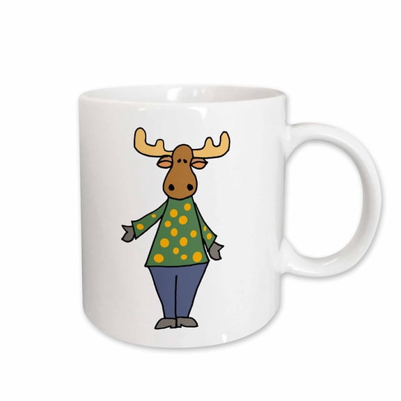 3drose, Cute Funny Moose with Polka Dotted Shirt Cartoon, 15oz Mug