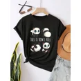 thumbnail image 1 of Cute Funny Panda Bear Rolling Graphic T-Shirt for Women, Playful Animal Print Casual Tee Top, 1 of 6