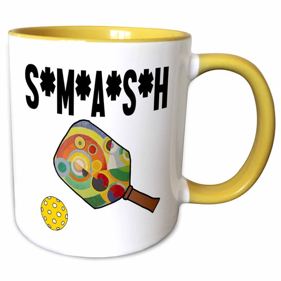 3drose, Cute Funny Pickleball Paddle Smash Sports Cartoon Old Age, 15oz Two-tone Yellow Mug