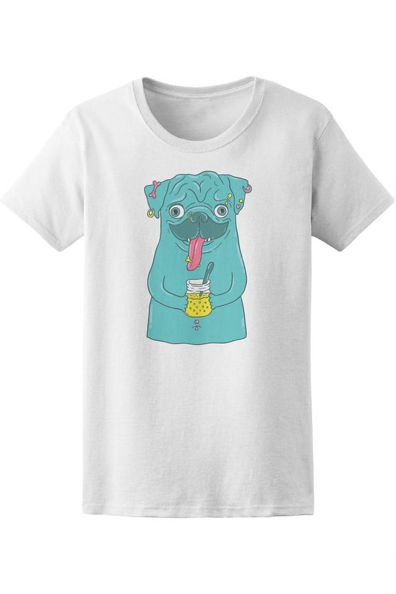 Cute Funny Pug With Mason Jar T-Shirt Women -Image by Shutterstock, Female Small