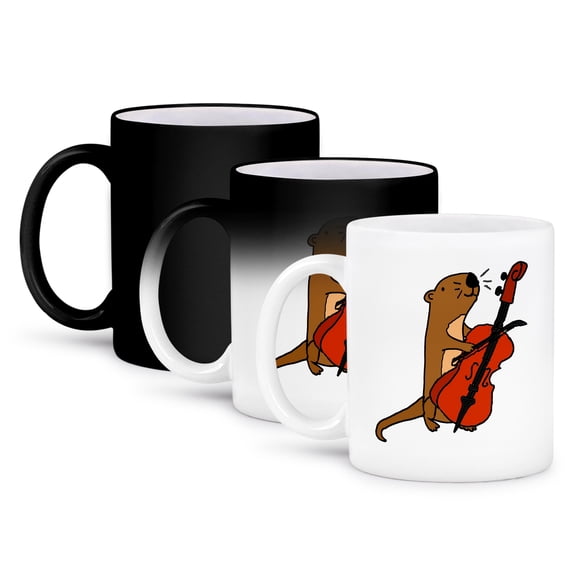 3dRose, Cute Funny Sea Otter Playing Cello Cartoon, 11oz Magic Transforming Mug