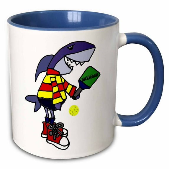 3drose, Cute Funny Shark Playing Pickleball Sport Cartoon, 15oz Two-tone Blue Mug