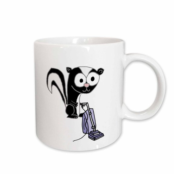 3drose, Cute Funny Skunk Using Vacuum Cleaner Cartoon, 11oz Mug