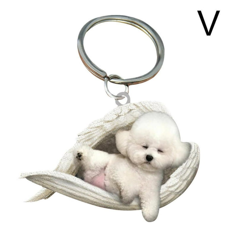 Cute Funny Sleeping Angel Dog Wing Dog Hanging Ornament Acrylic Keychain  Z5Z7 