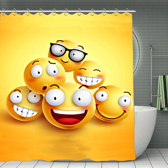 Cute Funny Smiles Face Shower Curtain,Washable Waterproof Bathroom Shower Curtain Set With Hooks,71x71 Inch