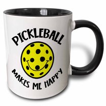 3drose, Cute Funny Smiling Face Pickleball Makes Me Happy Sports, 15oz Two-tone Black Mug
