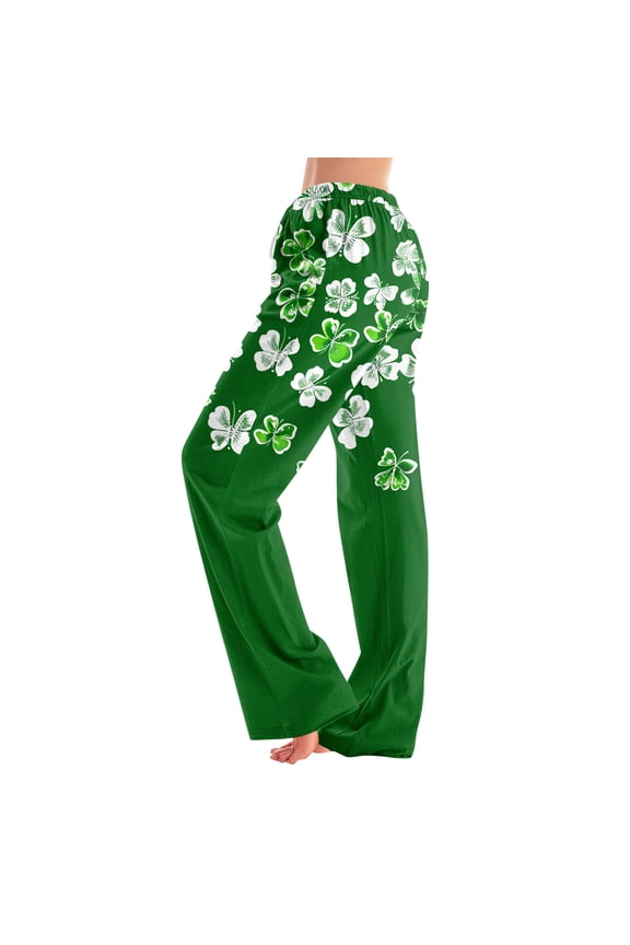 Cute Funny St. Patrick's Day Patterns Women's Pajamas Pants Wide Leg Cotton Pj Bottoms Elastic Waist Casual Trousers Lounge Pants