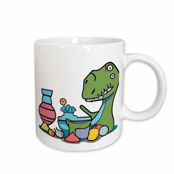 3drose, Cute Funny T-rex Dinosaur Making Pottery with Clay and Throwing, 11oz Mug