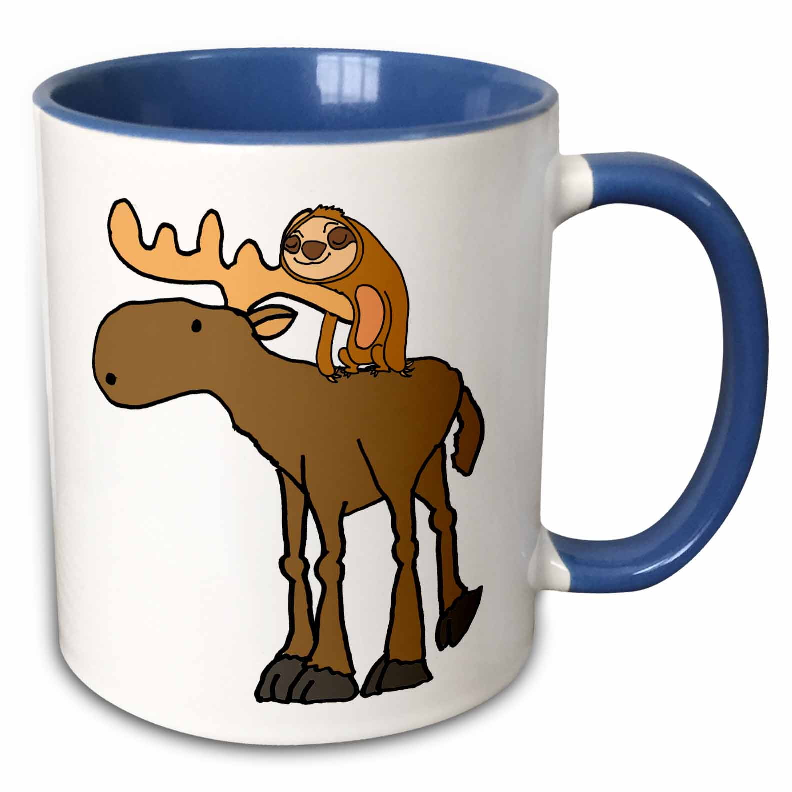 Cute Funny Unique Sloth Riding Moose Cartoon 15oz Two-tone Blue Mug Mug 