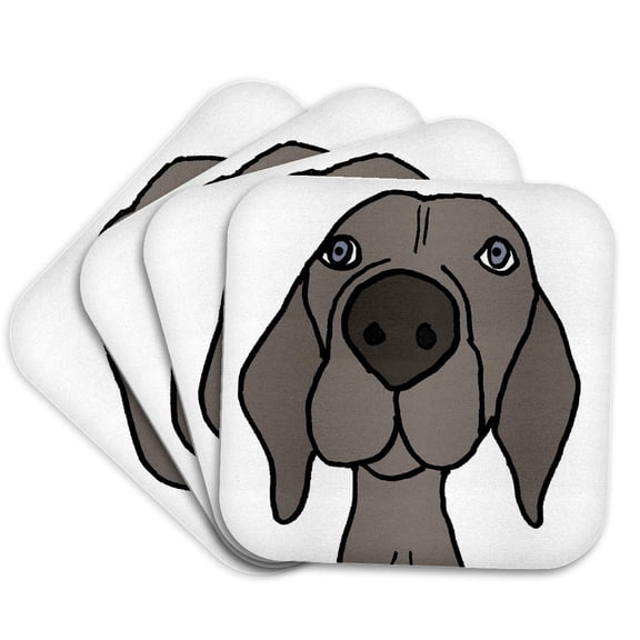 3drose, Cute Funny Weimaraner Puppy Dog Face Cartoon, Set of 4 Coasters - Soft