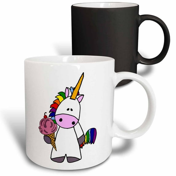 3drose, Cute Funny White Unicorn Eating Ice Cream Cone Cartoon, 11oz Magic Transforming Mug