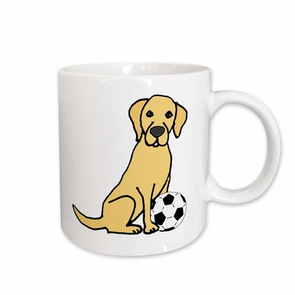 3drose, Cute Funny Yellow Labrador Retriever Puppy Dog Playing Soccer Sports, 15oz Mug
