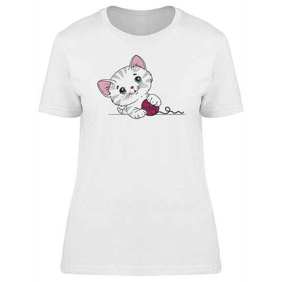 Cute Furry Happy Kitten Cartoon Tee Women's -Image by Shutterstock