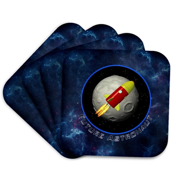 3drose, Cute Future Astronaut with Rocket in Outer Space., Set of 4 Coasters - Soft
