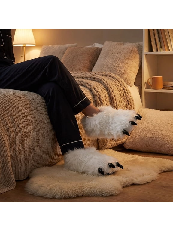 Cute Fuzzy Animal Paw Slippers for Adults Women and Men Fluffy Monster Claw House Shoes Soft Tiger Feet Indoor Footwear for Halloween Costume Cosplay and Home Relaxation 7-8
