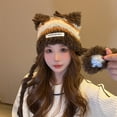 thumbnail image 1 of Cute Fuzzy Cat Ear Beanie Hat for Women, Thicken Plush Warm Sherpa Wool Hat, Winter Faux Fur Knitted Earmuffs Skull Cap, 1 of 3