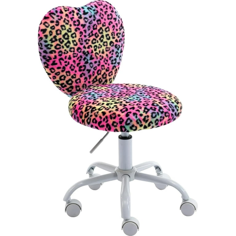Cute Fuzzy Kids Chair for Teenage Girls Rolling Study Desk Student Chair Furry Computer Task Chair Adjustable Heart Shaped Reading Vanity Chair for Bedroom Leopard Walmart